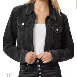 PAIGE women’s Vivienne Cropped Black Denim Zip Jacket Dark Onyx EUC